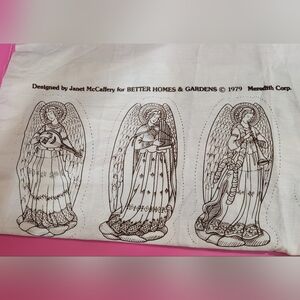 Vintage 1979 Janet McCaffery Angels Embroidery Printed Cotton Panel (0537)